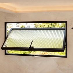 Flush Mount Basement Window 24"x18", 360° Rotatable Sliding Design, Tempered Glass Rectangle Embedded Hopper Window for Bathroom Kitchen
