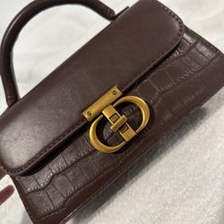 Luxury Brown and Gold Crocodile Embossed Shoulder crossbody Bag