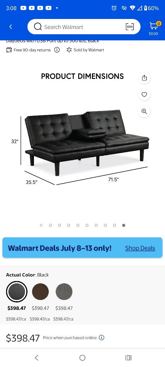 Faux Leather Convertible Futon Daybeds with USB Port up to, Black