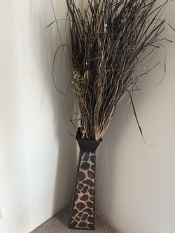 Giraffe Print Vase W/ Fake Stick Plant