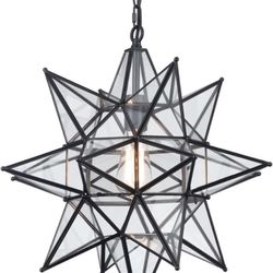 DIRYZON Boho Moravian Star Pendant Light 20 Inch Large Black Hanging Ceiling Light，Modern Clear Glass Pendant Lighting for Kitchen Island Porch Bedroo