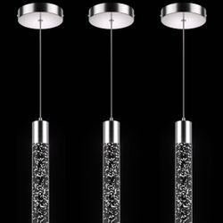 Pendant Lights Kitchen Island, 6500K Modern Kitchen Island Lights Brushed Nickel, 3 Pack Ceiling Lighting Fixtures with Crystal Bubble, Integrated LED