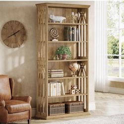 F2435 6-Tier Bookshelf, 75-Inch Tall Bookcase, Large Bookshelves and Bookcases Freestanding Display Shelves, Wood Book Shelf for Living Room, Home Off