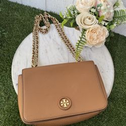 Tory Burch Tan Leather Crossbody with Gold Chain