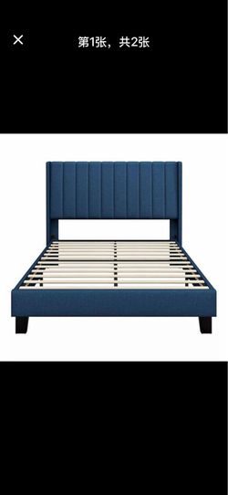 Full Upholstered Platform Bed Frame Tufted Headboard Navy Blue  6903F-BLUE-FULL N3-1