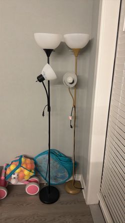 Two Floor Lamps with White Shades