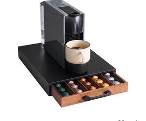 Coffee Pod Holder Compatible with Nespresso OriginalLine Capsules – 50-Pod Acacia Wood Organizer Drawer with Smooth-Glide & Anti-Slip Base – Space-Sav