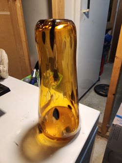 Vintage art glass amber controlled bubble pinched Blenko? Large vase splatter
