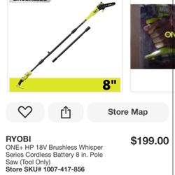RYOBI ONE+ HP 18V Brushless Whisper Series Cordless Battery 8 in. Pole Saw (Tool Only