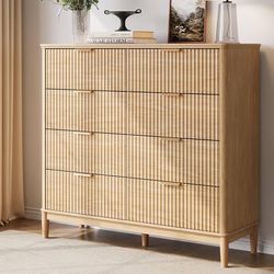 Z317-Fluted Dresser for Bedroom with 8 Drawers, 47" Wide Mid Century Modern Dressers, Tall Boho Chest of Drawers, Large Wood Accent Storage Cabinet fo