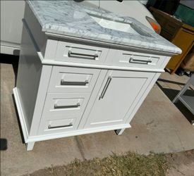 36" DAMAGE ON THE BACK WHITE BATHROOM VANITY