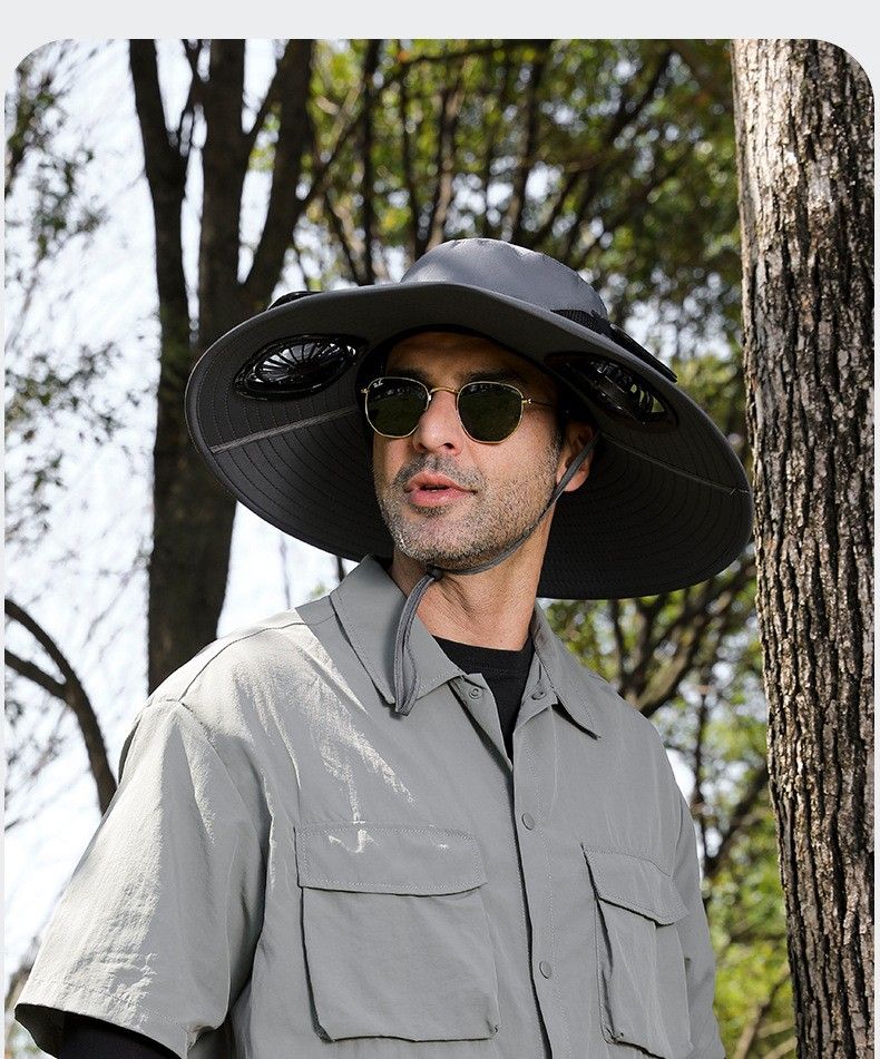 Sunshade Hat with Cooler, Novel & Practical Wide Outdoor Hat with 3 Speed Adjustable Solar Fan