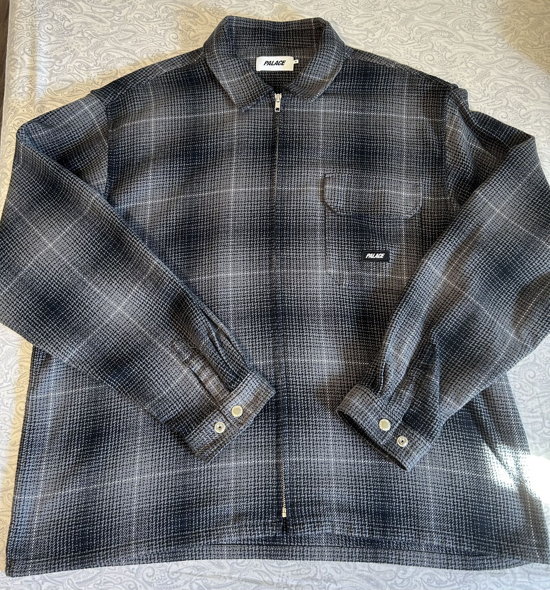 Palace Ghost Zip Shirt Black Flannel Plaid XL