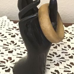 Vintage Wooden Bracelet, Butterfly Engraving. Size: 8"