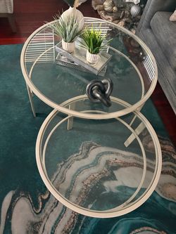 Round Glass Top Nesting Coffee Tables Set of 2