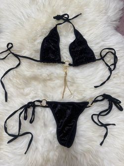 New one size black velvet bikini y2k festival rave outfit lingerie raver emo