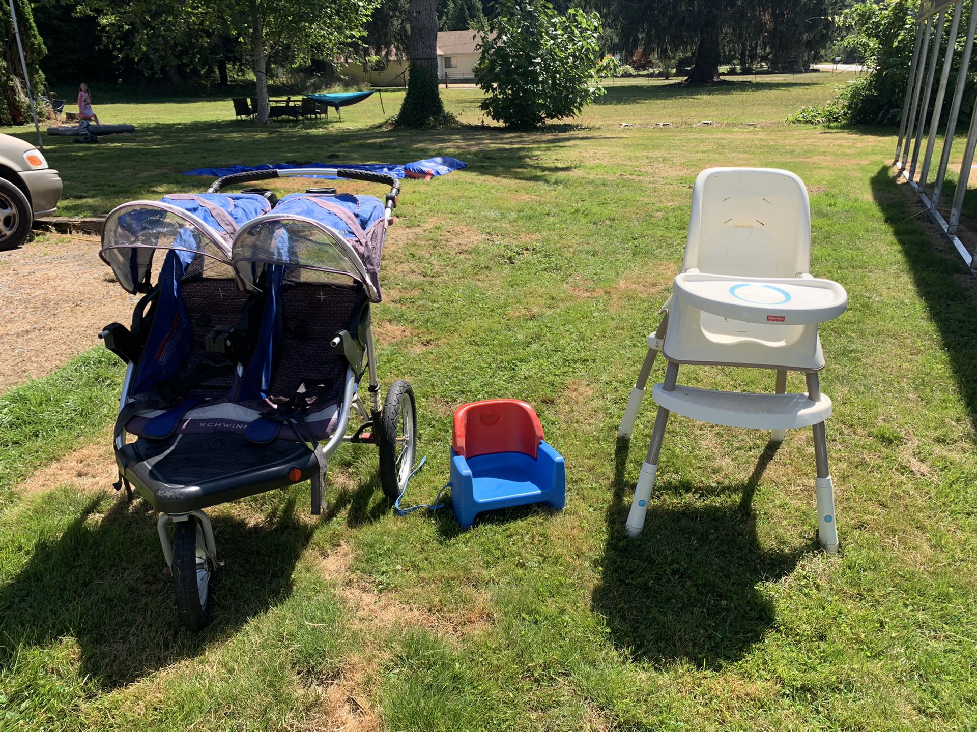Double Jogging Stroller, High Chair, Booster Seat- PENDING