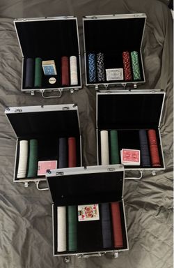 Poker chips with cards and case
