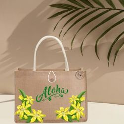 Burlap Flower Tote Bag