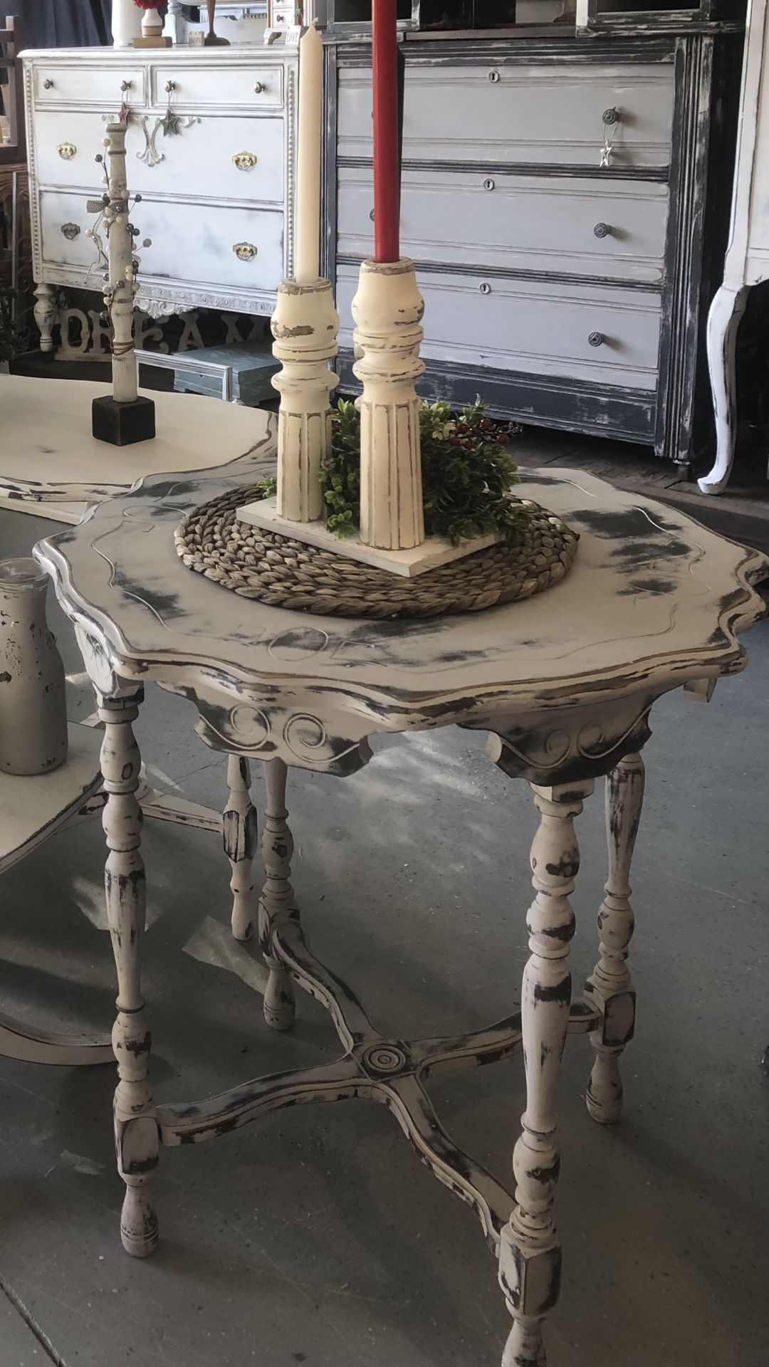 Farmhouse shabby chic antique table accent gray