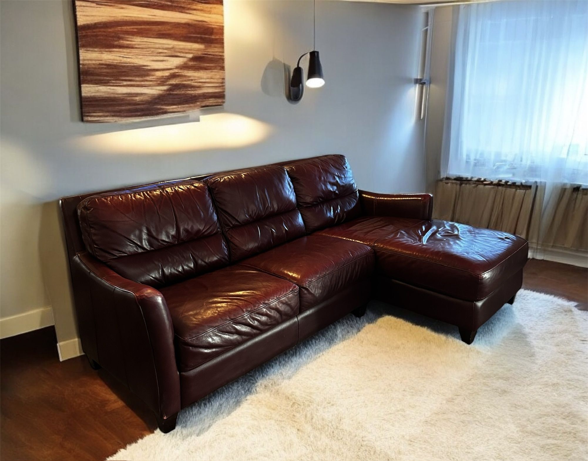 Free Delivery Red Leather Sectional Couch 