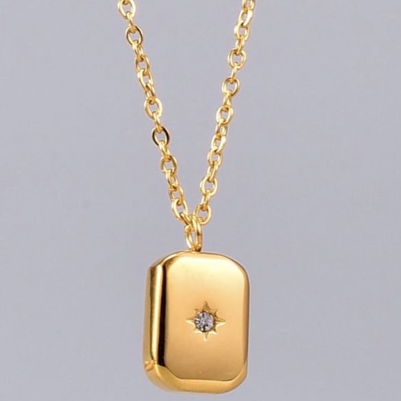 18k Gold Plated Titanium Rectangle CZ Star Necklace