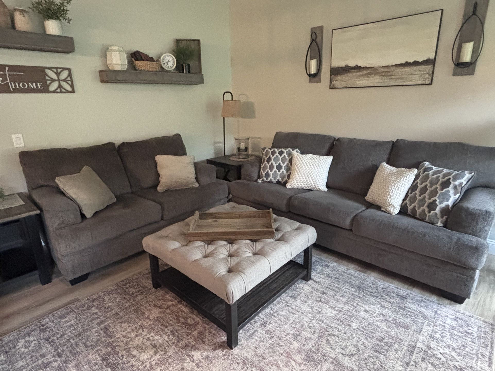 3 Pc. Signature Design By Ashley Sofa Couch, Loveseat, Ottoman Coffee Table Grey