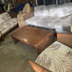 Set Of Five, Couches And Coffee Table  Rattan