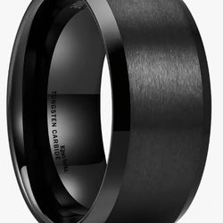King Will 8mm Men Wedding Black/ Silvery Tungsten Ring Matte Finish Beveled Polished Edge Comfort Fit Size 9
