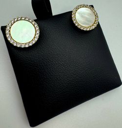 Jewelry .925 sterling silver MOP CZ 0.5 CTW round Circle shape earrings