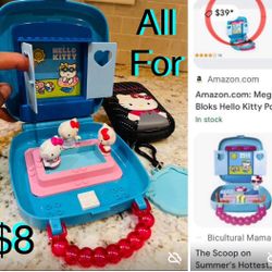 $8 For All Hello Kitty collection Vintage Lego Blocks pool party & small black purse Camara holder