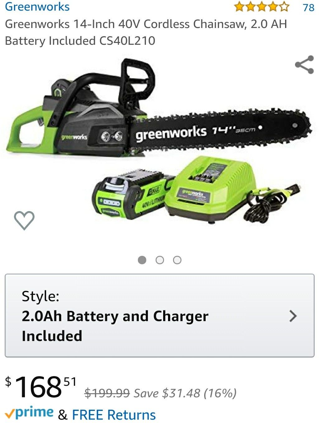 Greenworks 40v chainsaw