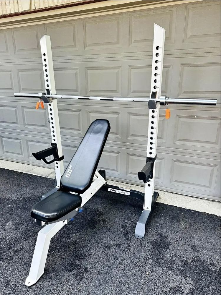 Pro Series Squat Rack With Adjustable Bench And Olympic Barbell - Retails For Over $450