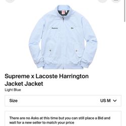 Supreme x Lacoste Harrington Jacket SS17 - Light Blue Size Medium Men’s