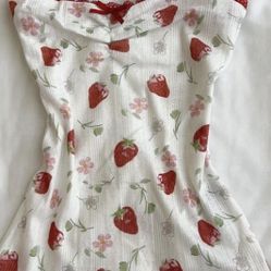 White and red strawberry print crop top #y2kfashion #festivalvibes