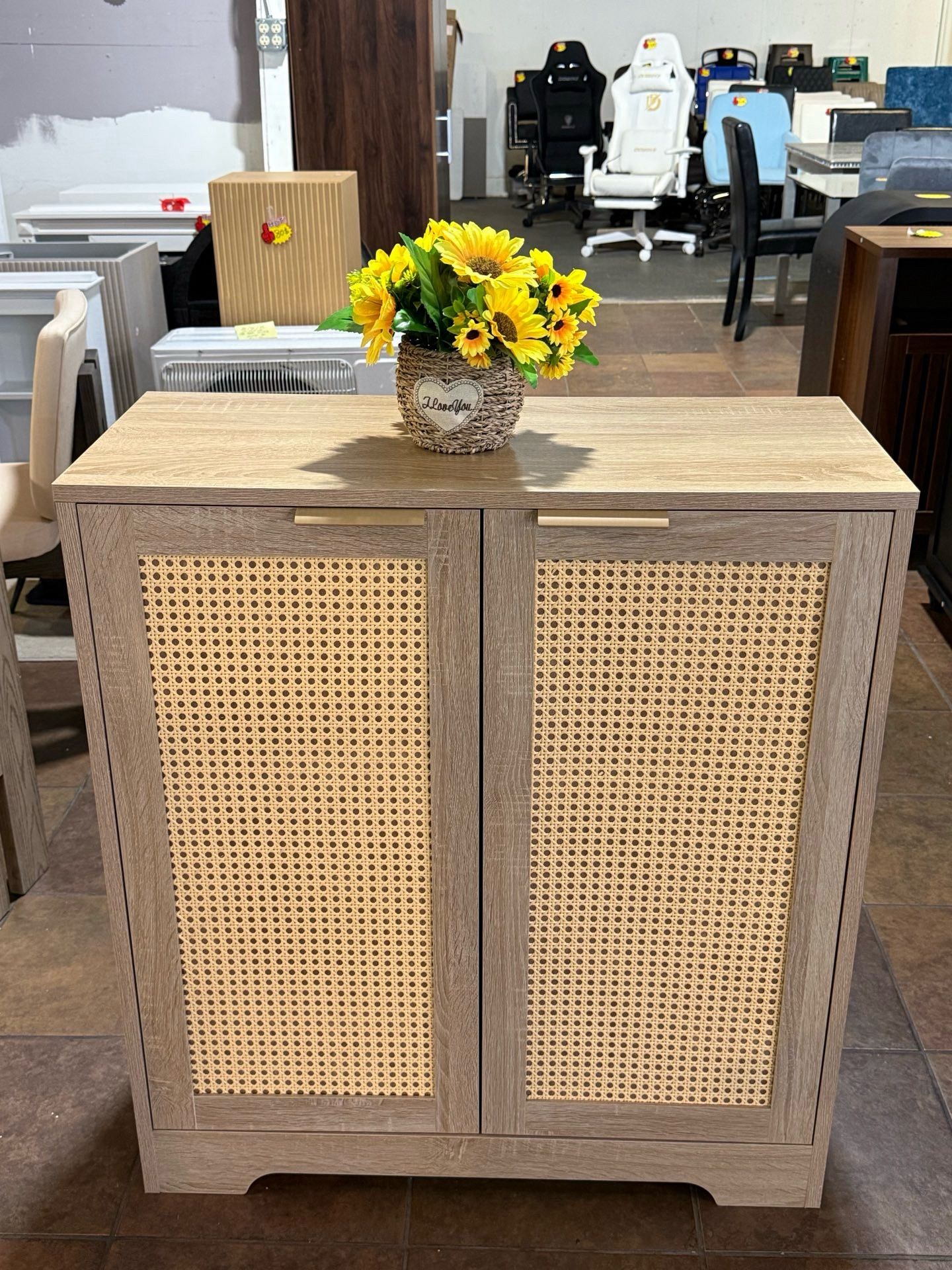 Rattan Door Buffet Cabinet Sideboard for Kitchen Wood Storage with Adjustable Shelf for Hallway Entry and Living Room(Brown) π°110$