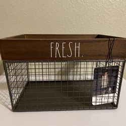 Rae Dunn "Fresh" Metal and Wood Decorative Storage Basket