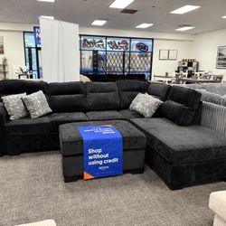 Black Sofa Sectional Set + Ottoman - Free Delivery Promo 