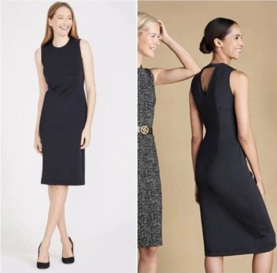 J McLaughlin Black Stretch Scuba Barry Sheath Dress XS Sleeveless Keyhole Back