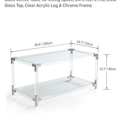 Saint Mossi 202302CR Glass Coffee Table, Double Layer Glass Coffee Table for Living Space, L41 x W21 x H16, Clear Glass Top, Clear Acrylic Leg & Chrom