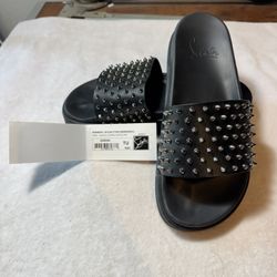 CHRISTIAN LOUBOUTIN POOL FUN LEATHER SLIDES - SIZE US 11 - LIKE NEW !!!
