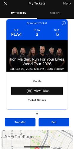 Iron Maiden Sep 26th Floor Row 3