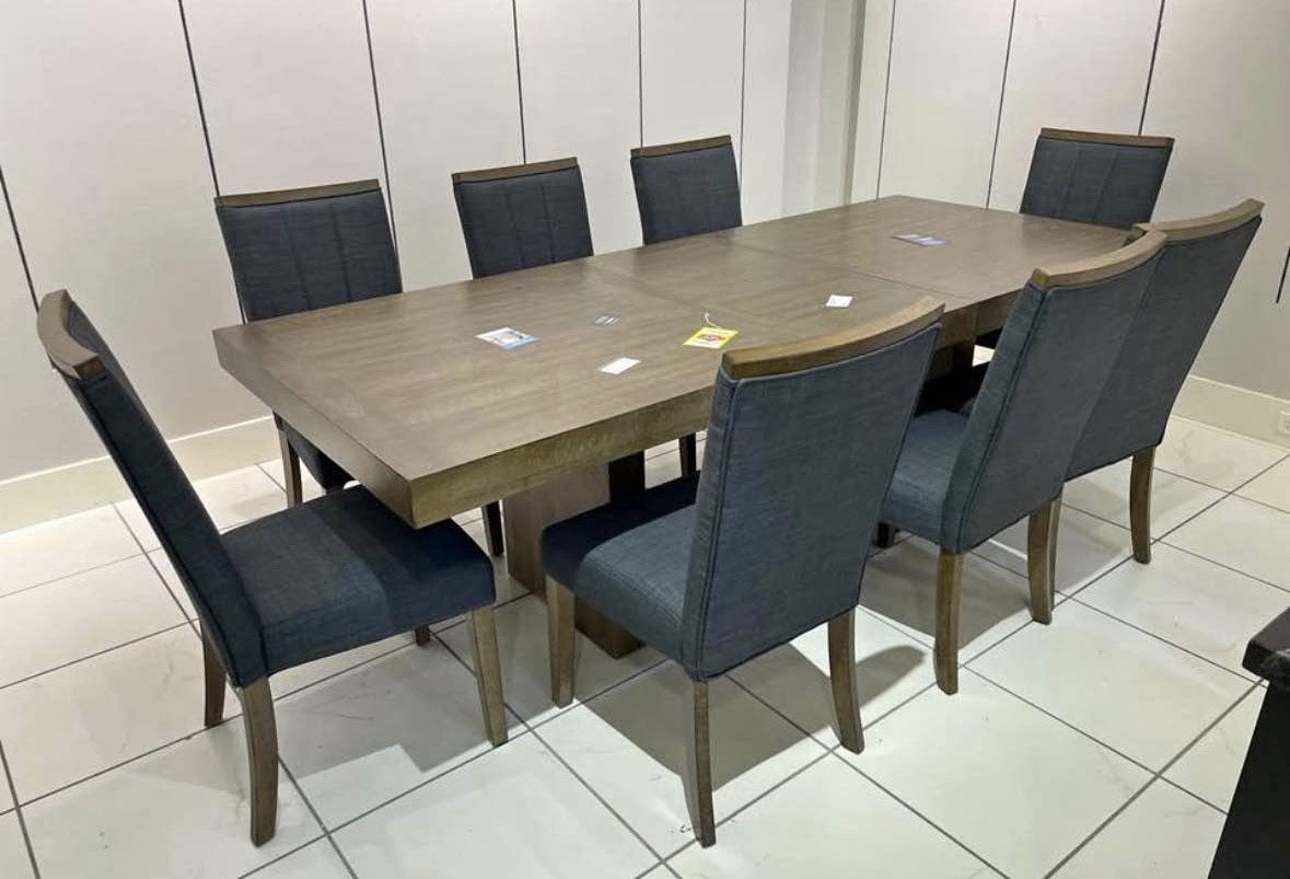 NEW IN BOX - Wood Dining Table + 8 Charcoal Grey Chair Set $54 DOWN PAYMENT