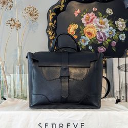 Senreve Maestra Leather Black Noir Gold Hardware convertible backpack crossbody $945
