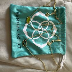 2 Kendra Scott Elisa Necklaces – Gold w/ Abalone & Green Stone + Pouch