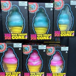 NeeDoh Nice Cream Cone Set of  (6) Blue Pink Ice Cream Squishy Nee Doh