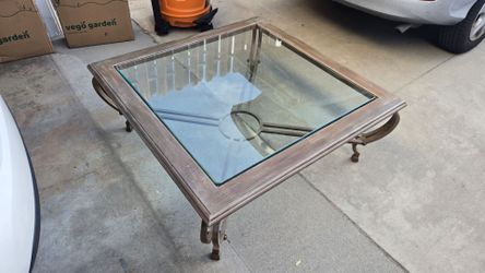 Square Metal and Glass Coffee Table