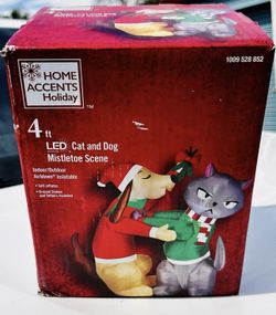 Home Accents Holiday 48-Inch LED Cat & Dog Inflatable Christmas Yard Décor