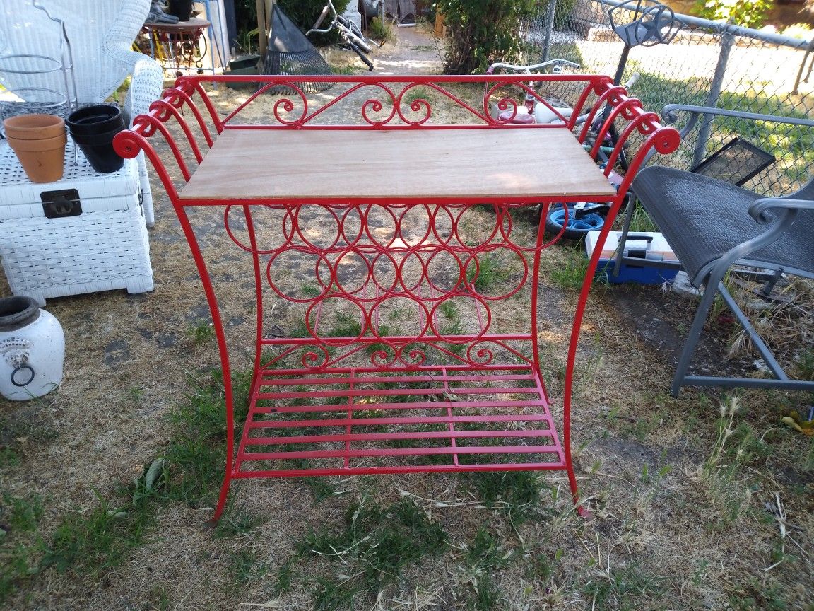 Red Wrought Iron Wine Storage Rack