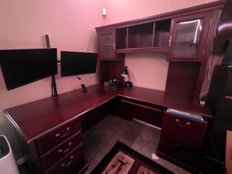Large L-Shaped Office Desk with Hutch – 4 Pieces